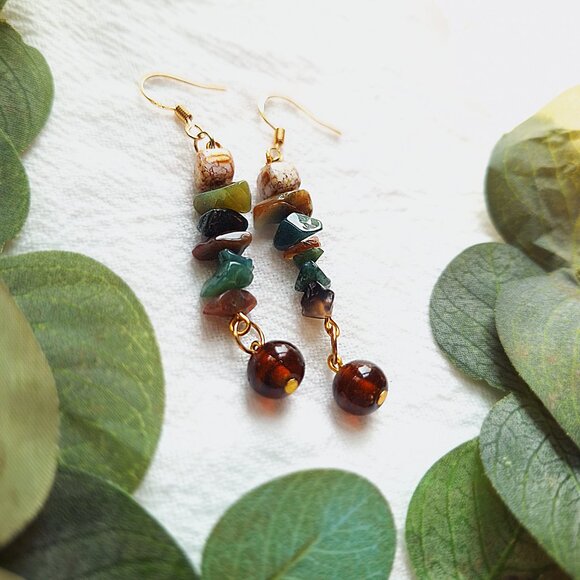 Indian Agate Crystal Earrings, Earthy Goblincore Earrings, Woodland Fairy Grunge - Picture 7 of 8